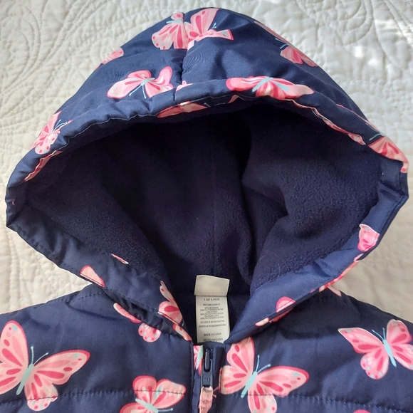 LITTLE ME BUTTERFLIES GIRLS PUFFER HOODIE JACKET - Picture 7 of 12
